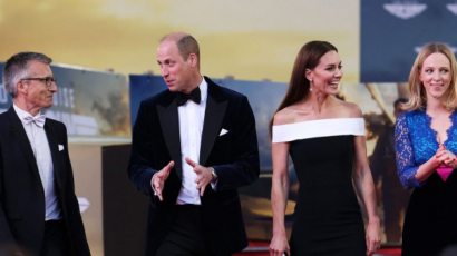 Katalin hercegné fekete-fehér estélyiben érkezett a Top Gun: Maverick premierjére