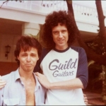 Brian with fan outside the Copacabana Palace, Rio de Janeiro, Rock in Rio, 1985.jpg